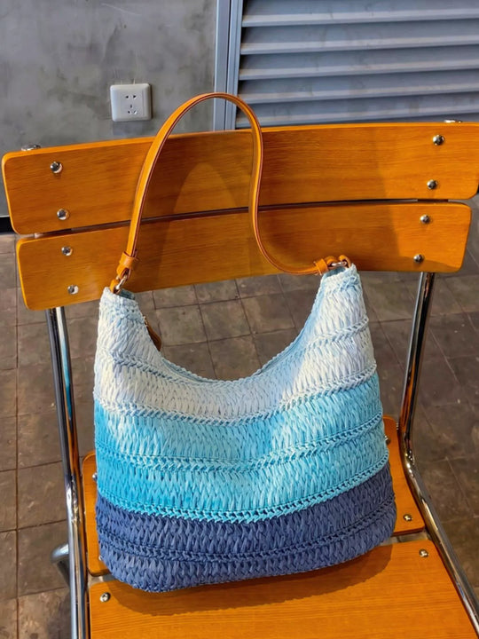 Woven Straw Shoulder Bag in Blue