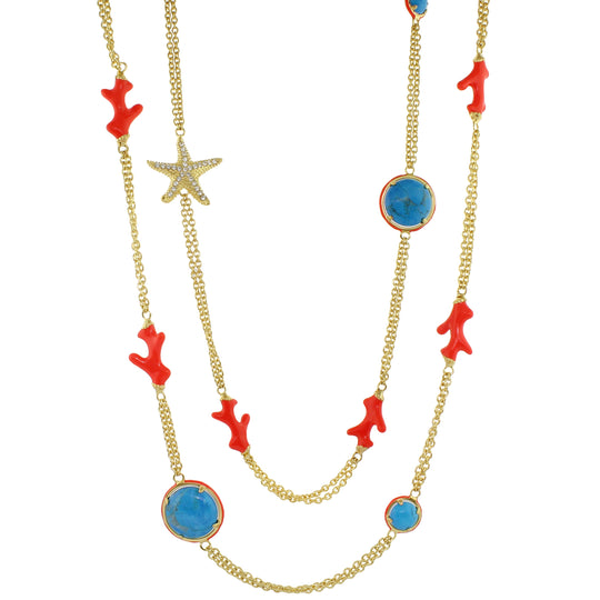 Pretty Little Things Coral Long Necklace in Hot Red