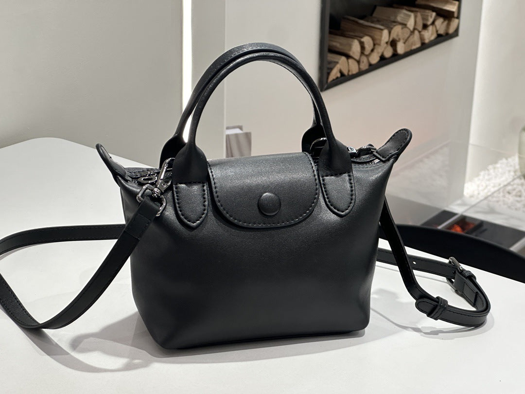Soft Leather Dumpling Bag in Black