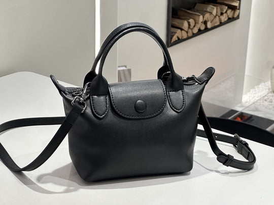 Soft Leather Dumpling Bag in Black