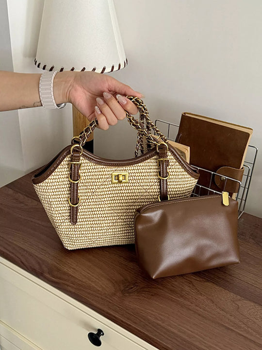 Vintage-Look Woven Straw Crossbody in Brown