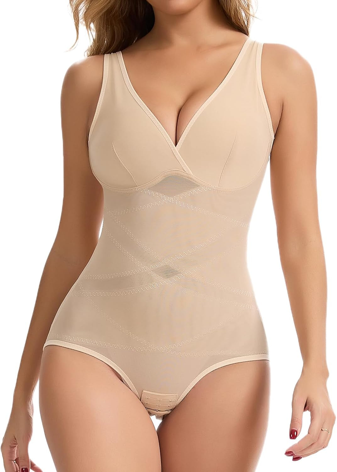 V-Neck Tummy-Control Shaping Bodysuit in Nude | Aloha Chic