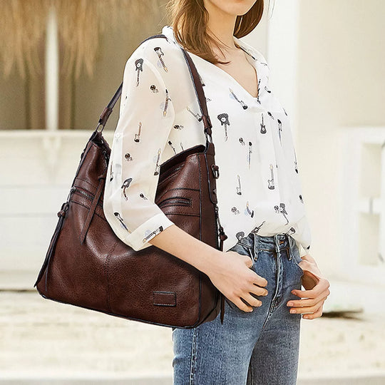 Slouchy Vegan Leather Hobo Bag in Black, Coffee