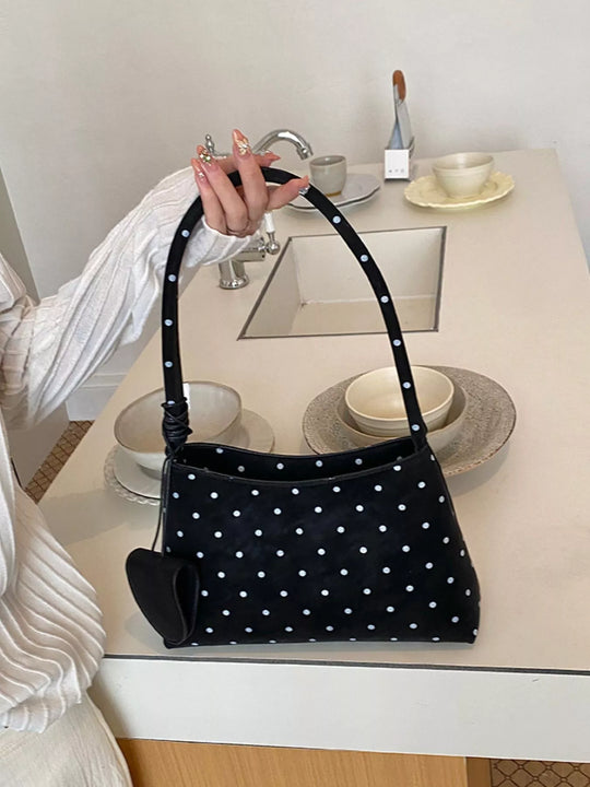 Polka Dot Shoulder Bag in Black, Pink